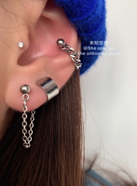 亚比设计感高级链条耳骨钉2025新款耳蜗钉钛钢防过敏个性夸张耳饰