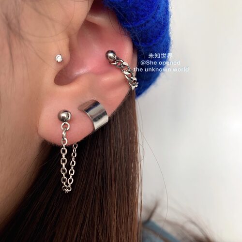 y2辣妹新款钛钢链条夸张风耳骨钉