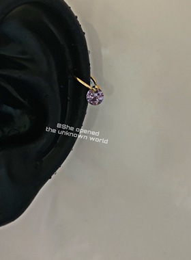 未知世界迷你耳扣钛钢耳圈韩国金色迷你吊坠紫锆石耳骨耳钉耳扣女