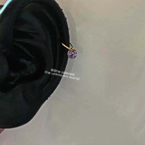 未知世界迷你耳扣钛钢吊坠紫锆石