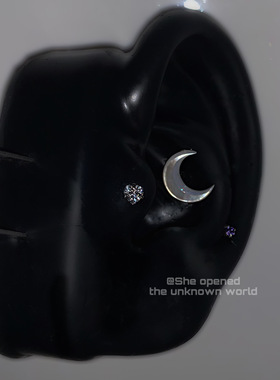 日韩进口pony同款白月亮粉月亮黑月亮钛钢耳骨钉耳蜗钉软骨钉拧扣