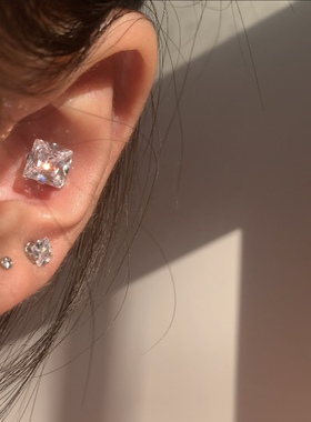 新款耳夹无耳洞闪方钻方锆石耳骨钉磁吸铁石耳蜗钉简约几何耳骨夹