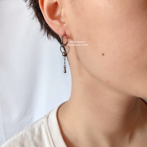 个性钛钢双耳圈耳环嘻哈吊坠耳饰