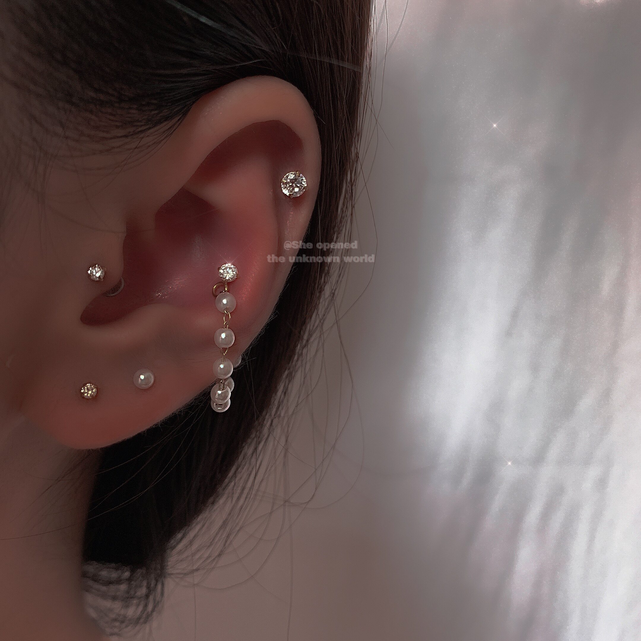 珍珠链条甜美风耳蜗钉耳骨钉甜美