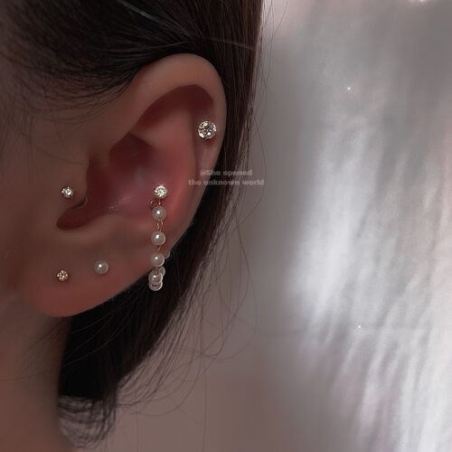 珍珠链条甜美风耳蜗钉耳骨钉甜美