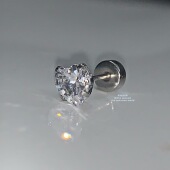 pony同款 钛钢平底爱心桃心超闪莫桑石镶嵌拧扣耳骨耳蜗钉白色耳钉