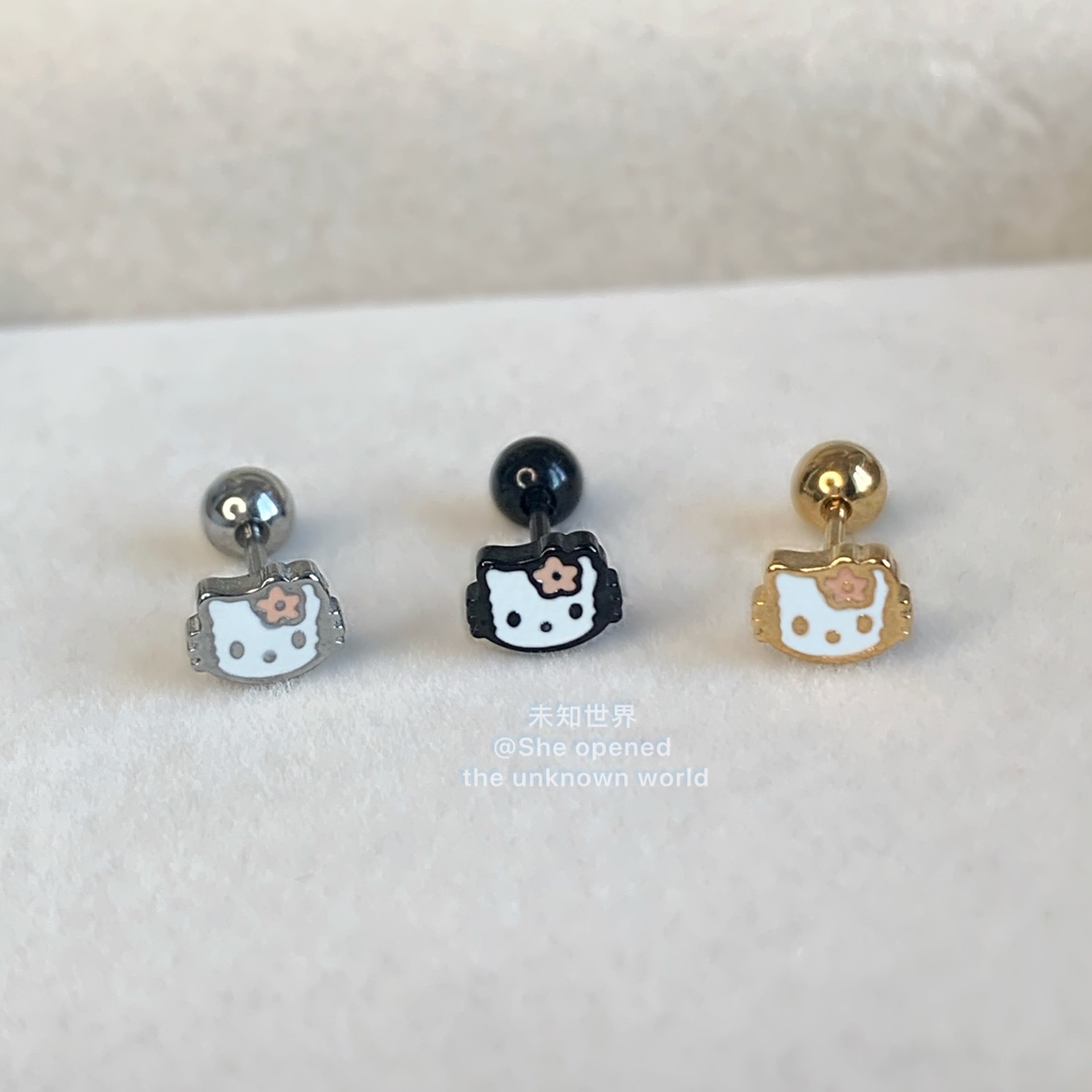 日韩风钛钢可爱kitty猫耳骨钉