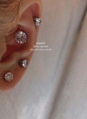 新款耳夹无耳洞女闪钻锆石耳骨钉吸铁石耳窝耳钉简约性冷淡风耳饰