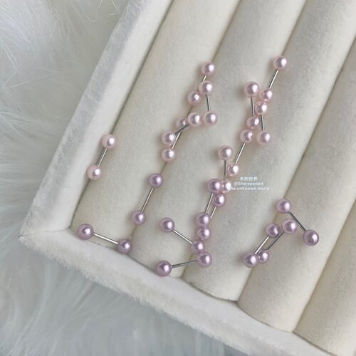 钛钢粉色紫色珍珠耳骨钉耳蜗钉女