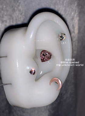 酷嗲日韩进口施家水晶紫爱桃心耳骨钉耳蜗钉超闪多切面钛钢软骨钉