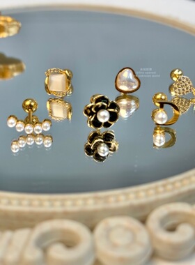 未知世界原创金色蝴蝶结爱心珍珠耳骨钉珍珠耳骨钉耳钉2025新款新