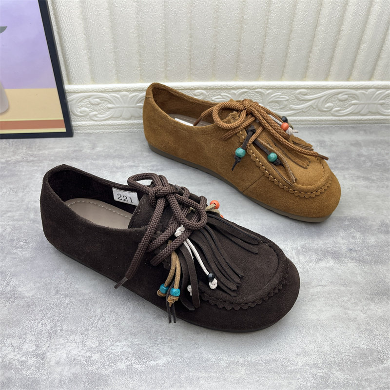 断码处理真皮女鞋2026春季新款圆头系带流苏勃肯鞋复古平底单鞋40,女鞋,勃肯鞋/软木鞋,淘宝优惠券,粉丝福利购,淘宝优惠卷