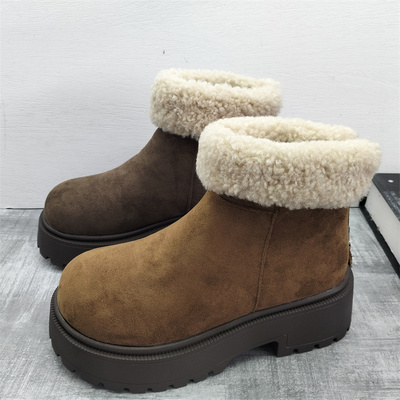断码处理女靴2025冬季新款厚绒保暖英伦户外后拉链厚底雪地女棉靴