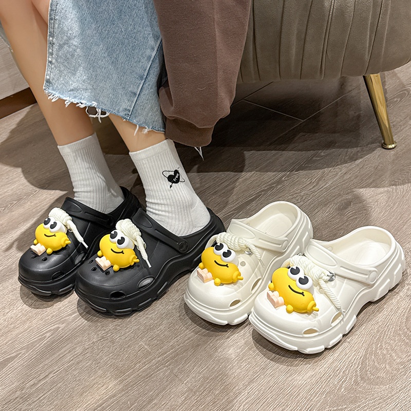 GGGLU阳光路卡通可爱洞洞鞋女夏季外穿超软底搞怪学生包头凉拖鞋