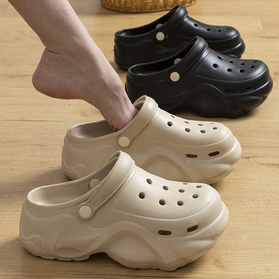 eva实心厚底一体洞洞鞋女外穿防滑增高家居包头沙滩凉拖鞋女士夏