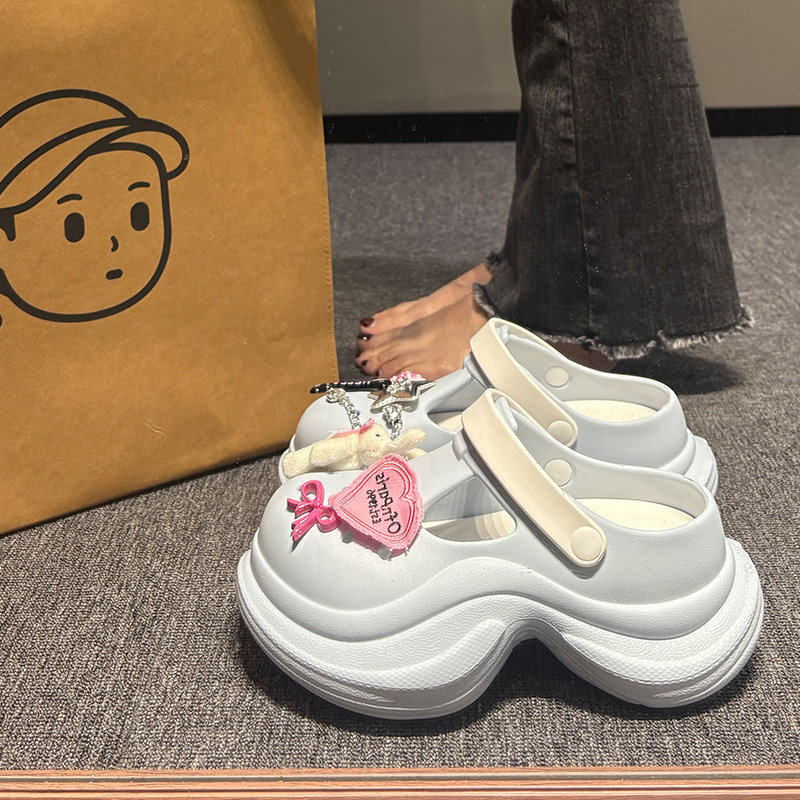 洞洞鞋女高跟夏季新款厚底拖鞋女外穿黑色松糕一脚蹬EVA凉拖鞋