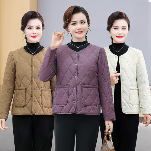 秋冬妈妈纯色便衣袄棉服外套