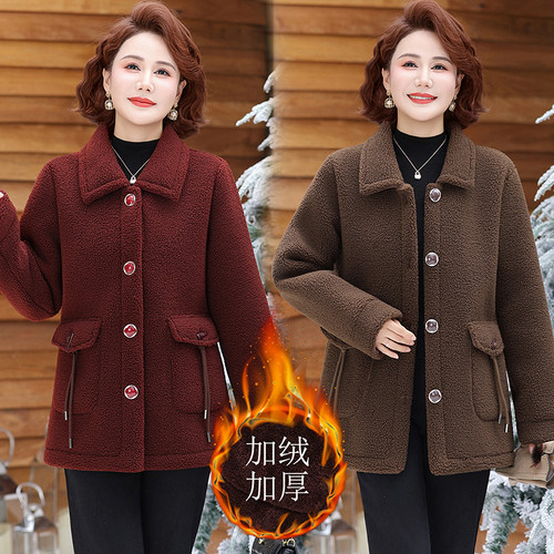 中老年加绒加厚颗粒绒棉服外套