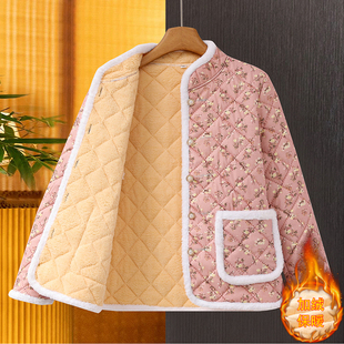 中老年秋冬装棉衣加绒加厚妈妈保暖棉服大码宽松碎花棉袄外套立领