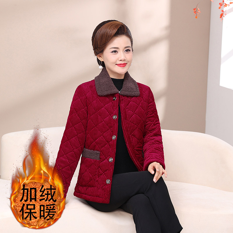 冬季妈妈加绒加厚棉衣外套