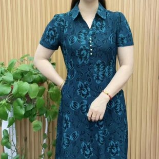 2025夏季高档连衣裙新款气质大码妈妈装修身显瘦百搭减龄短袖裙子