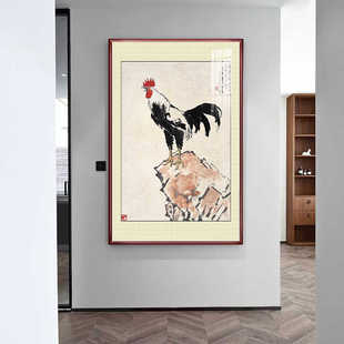 徐悲鸿雄鸡挂画十二生肖客厅书房装饰画仿古国画公鸡大吉图卷轴画
