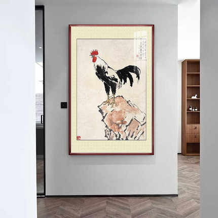 徐悲鸿雄鸡挂画十二生肖客厅书房装饰画仿古国画公鸡大吉图卷轴画