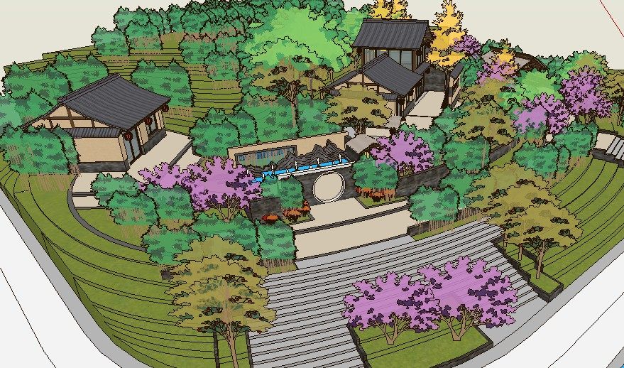 农家院景观建筑SU模型草图大师Sketchup农家乐园林环艺设计素材库