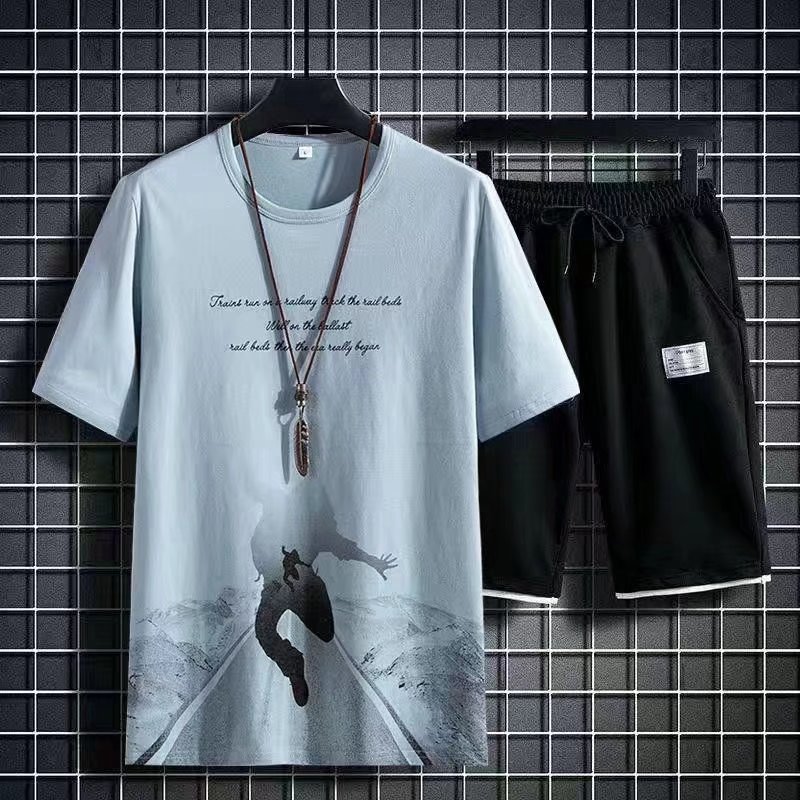 休闲运动一套装2023夏季男士短袖t恤搭配潮流学生潮牌ins帅气衣服,男装休闲套装,星座1712-2