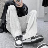 高级感裤子男春季高街ins潮白色休闲裤小众大码直筒宽松垂感长裤，男装休闲裤，星座1712-2