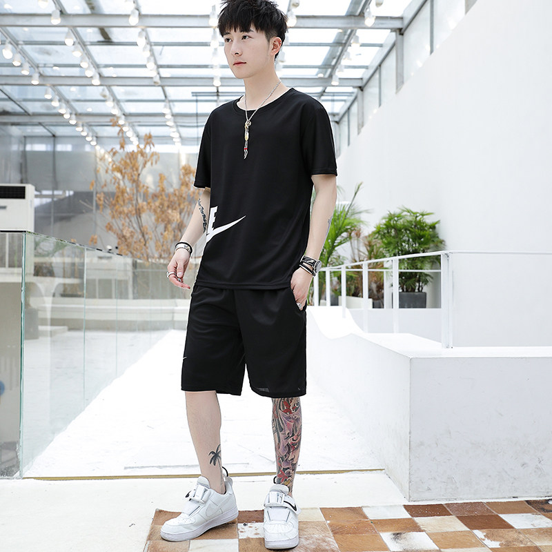 夏季新款韩版t恤短袖男两件套男士运动服男式休闲运动套装男潮图片