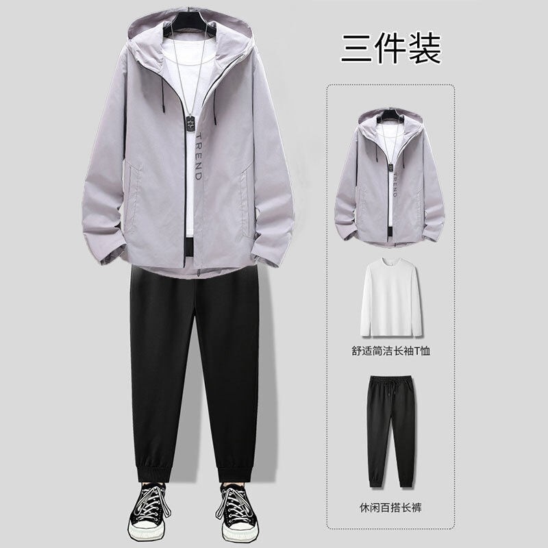2023新款秋季套装休闲男士拉链外套长裤新款秋季男现货青年三件套,男装休闲套装,星座1712-2