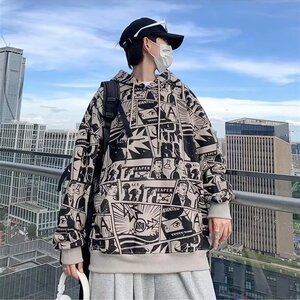 卫衣男连帽春秋季ins港风宽松潮牌字母印花百搭外套2024年新款图片