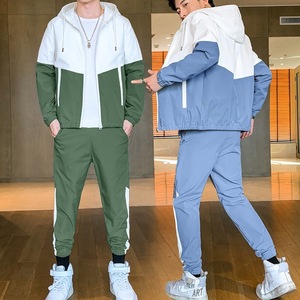 2021秋季新款男士休闲套装韩版夹克外套男束脚合身帅气舒适两件套图片