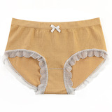 新款三条盒装莫代尔棉中腰少女款内裤纯棉底档石墨烯蕾丝边蝴蝶结，内裤，星座1716-2