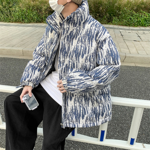 扎染棉服男士加厚冬季外套韩版潮流冬装帅气面包服棉衣宽松棉袄子图片