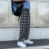 运动裤女夏季薄款格子束脚工装裤2024新款显瘦高腰裤子超火ins潮，男装休闲裤，星座1712-2