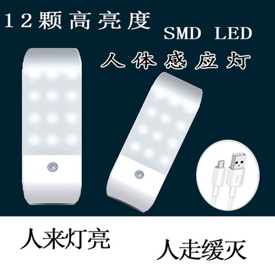 LED橱柜人体感应灯 USB充电免布线智能床头灯走廊墙壁小夜灯厂家