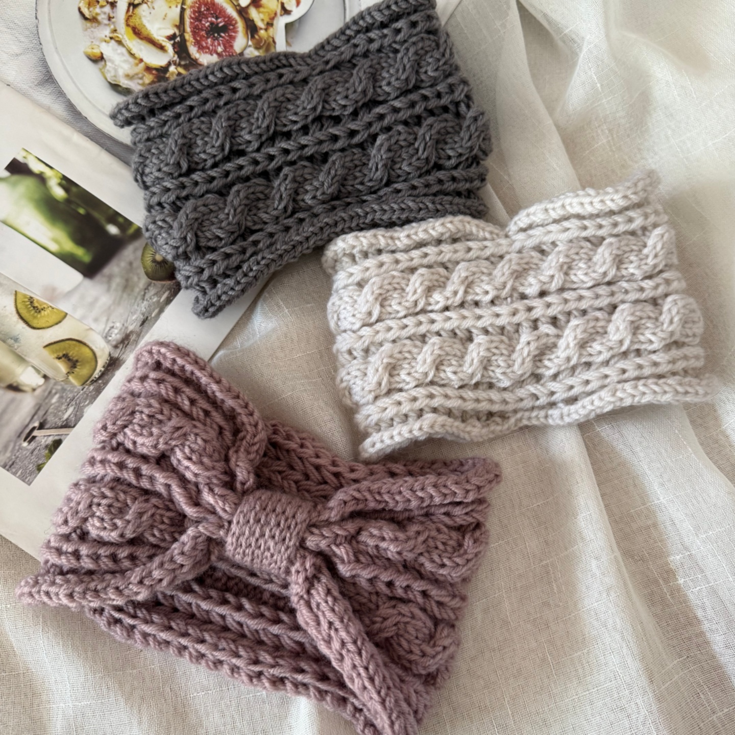 网红宽边蝴蝶结头带毛线发带女