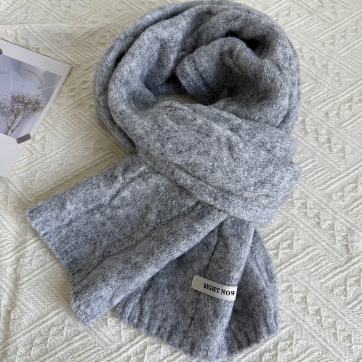 复古麻花针织保暖围巾男女冬季韩系百搭贴布毛线窄版围脖学生情侣