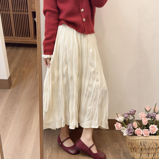 复古压褶半身裙女秋冬2025新款 百褶裙 褶皱半裙高腰显瘦垂感中长款