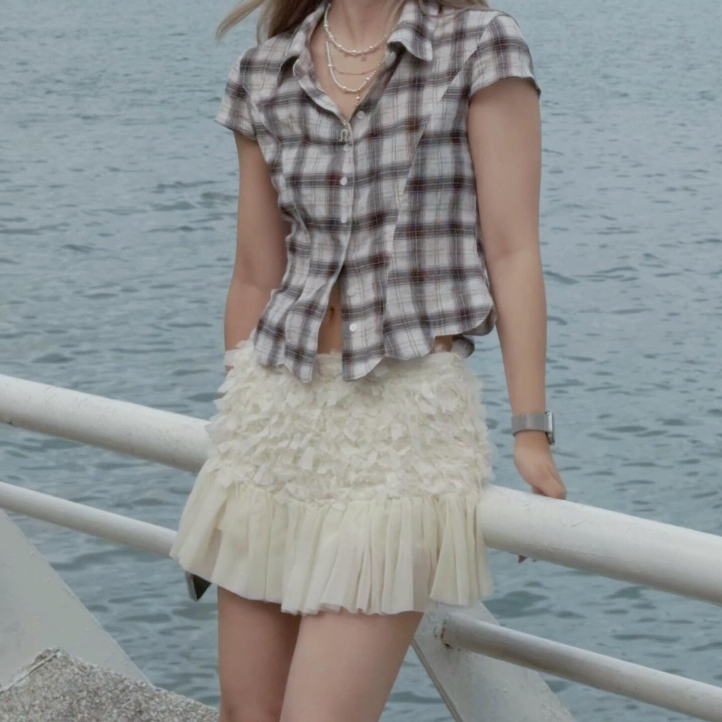 白色荷叶边网纱半身裙女2026年夏季雪纺流苏减龄显瘦甜美蓬蓬短裙