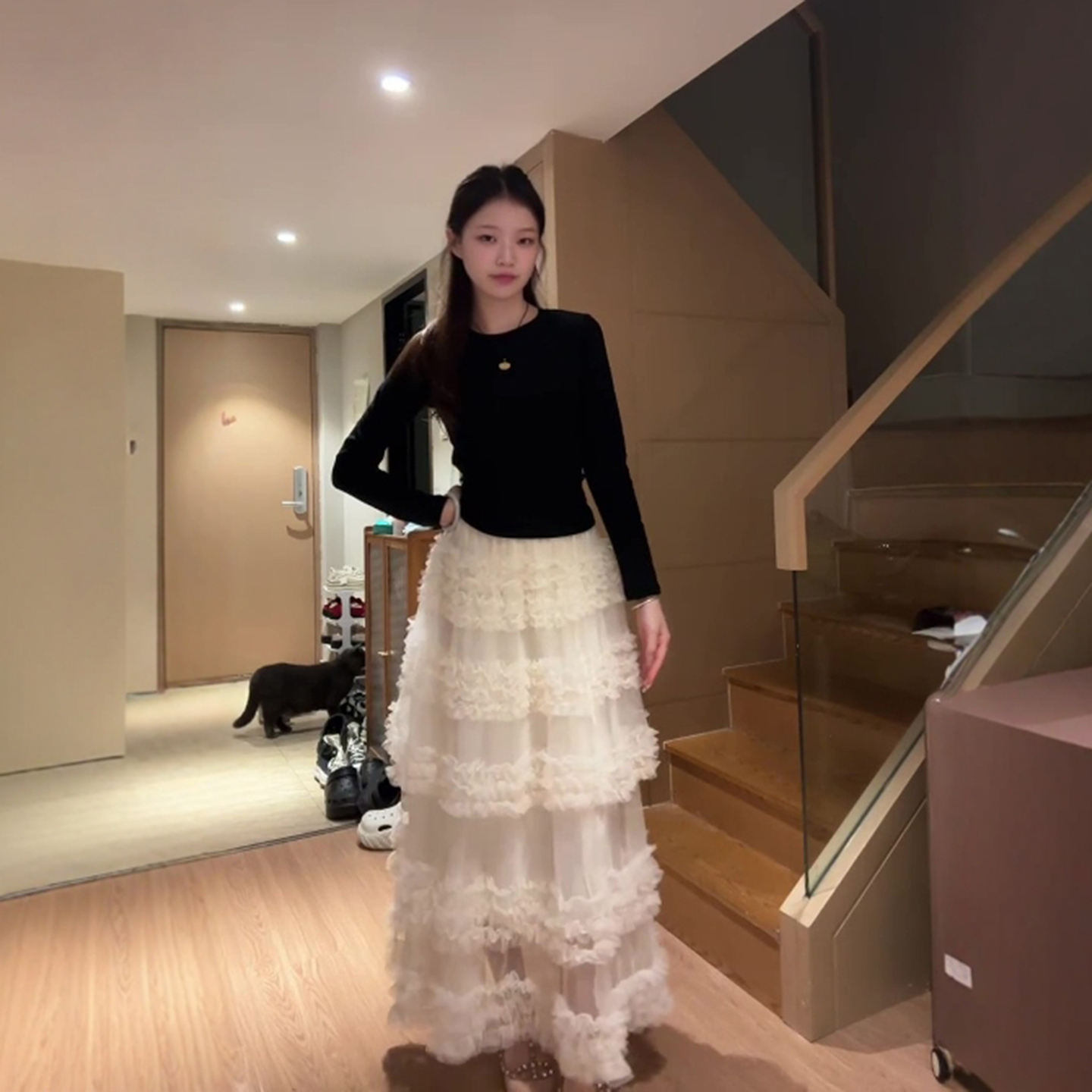 长裙蛋糕裙A字网纱半身裙