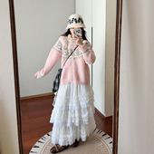 韩系小众宽松蛋糕长裙女春季 新款 层次高级感网纱裙子白色半身裙女