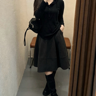 2026秋季新款小众设计感裙子女士深灰色花苞半身裙韩系温柔风中裙
