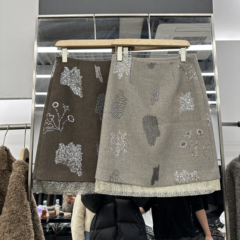 欧货高端重工亮片刺绣半身裙女毛呢小香风短裙羊毛防走光A字裙,女装/女士精品,半身裙,淘宝优惠券,粉丝福利购,淘宝优惠卷