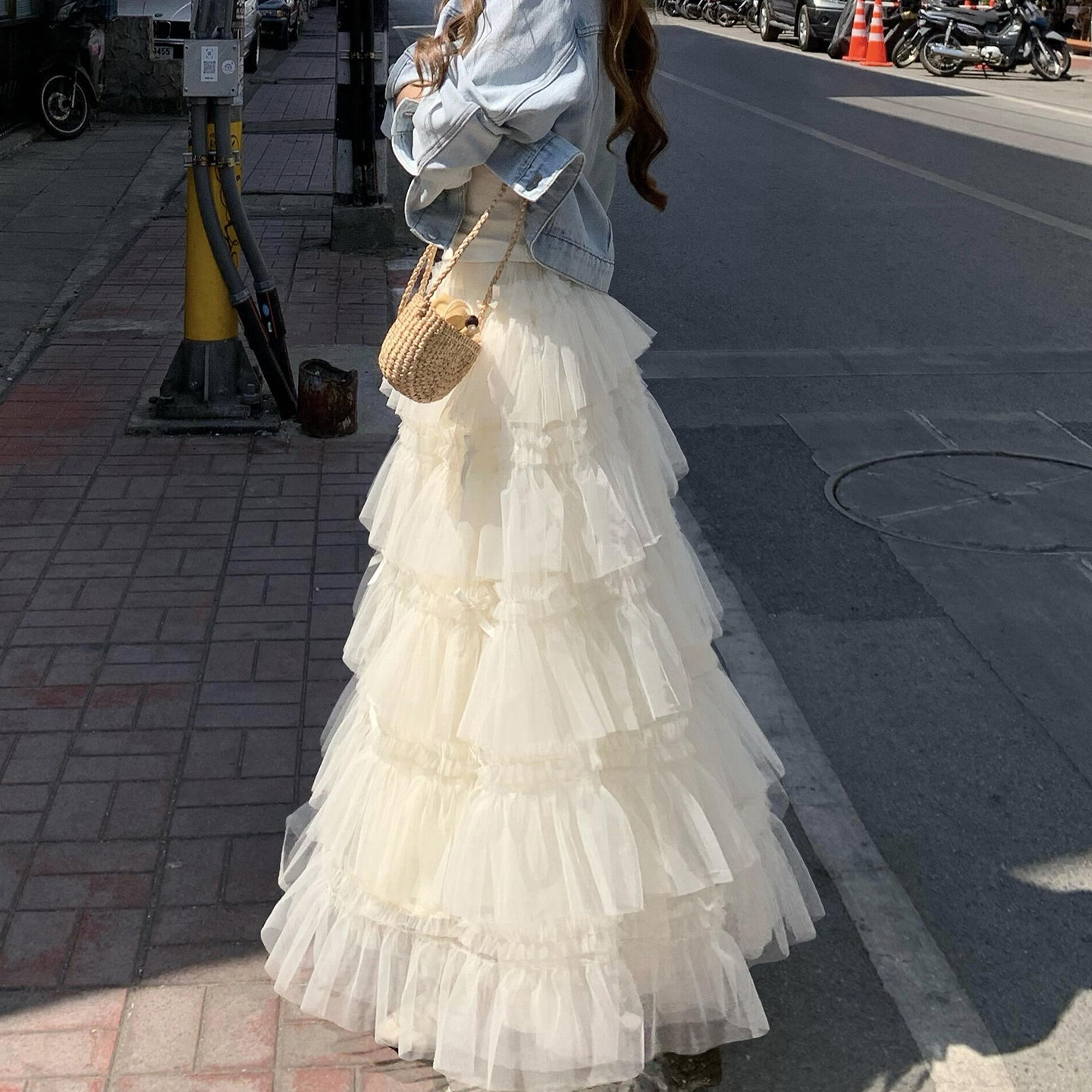 法式重工网纱chic木耳边蓬蓬半身裙女2026新款早春蝴蝶结蛋糕裙子