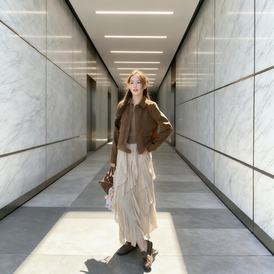 中长款不规则A字花边半身裙