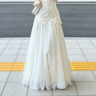 2026春季新款纱裙白色网纱半身裙女垂坠感a字高腰长裙大摆蓬蓬裙