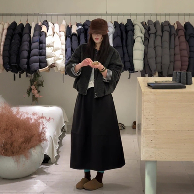 中长款大摆裙A字毛呢花苞半身裙